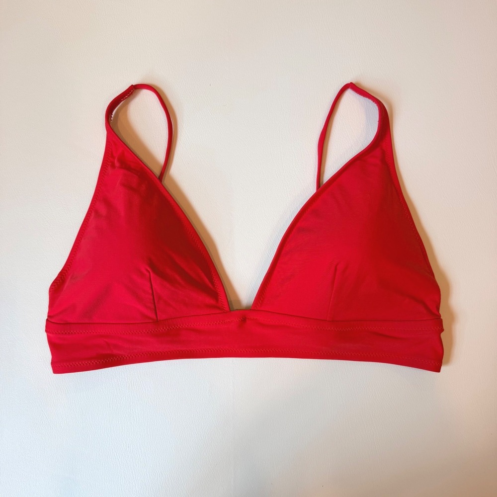 J.Crew Red Triangle Bikini Top Adjustable Straps Large Minimalist Chic Swimsuit